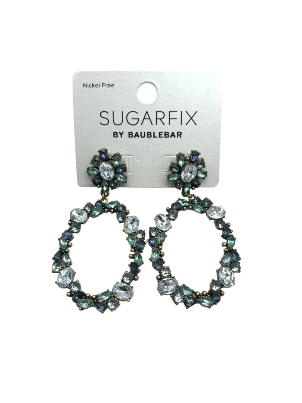 Sugarfix by Baublebar Earrings Stud Rhinestones Oval Clear Blue Green Gold Tone